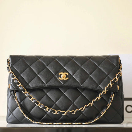 CHANEL 25S TOTE 36 CM IN BLACK LAMBSKIN WITH GOLD HARDWARE
