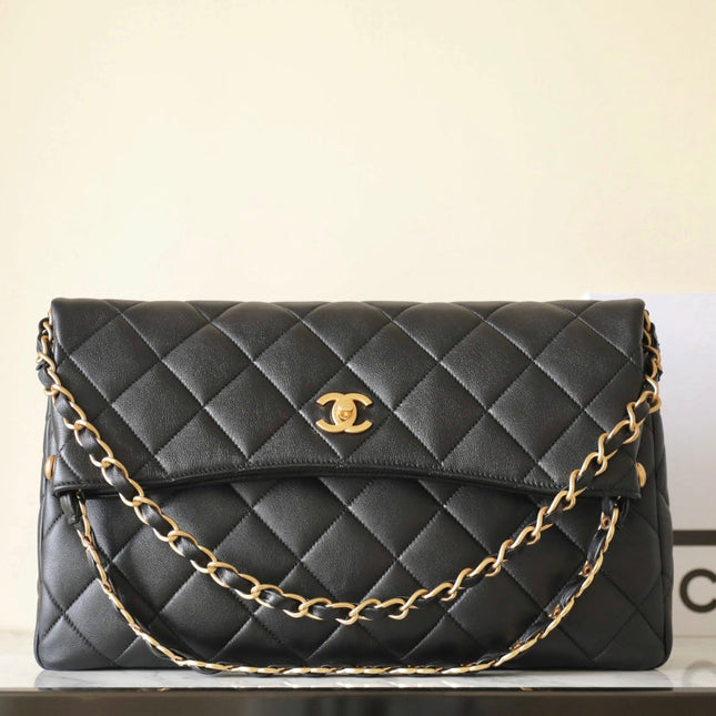 CHANEL 25S TOTE 36 CM IN BLACK LAMBSKIN WITH GOLD HARDWARE