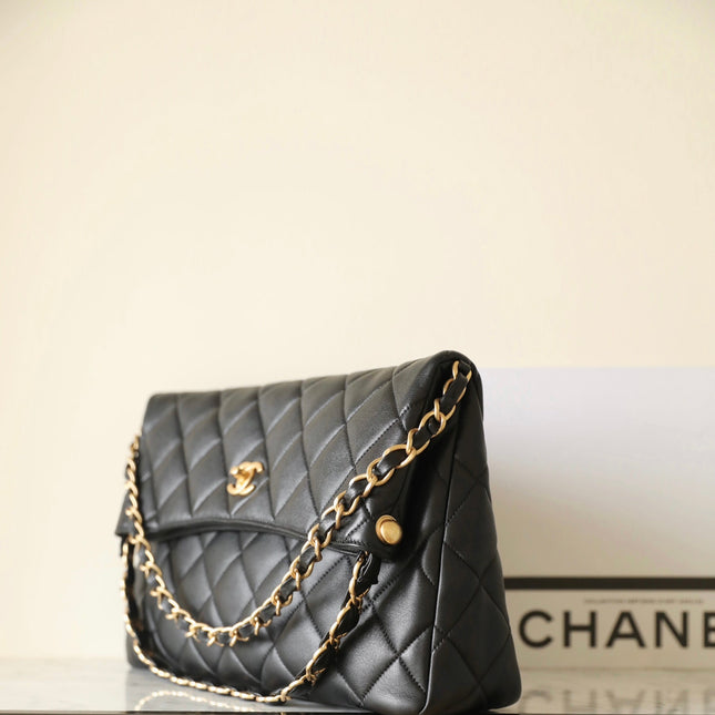 CHANEL 25S TOTE 36 CM IN BLACK LAMBSKIN WITH GOLD HARDWARE