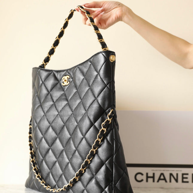 CHANEL 25S TOTE 36 CM IN BLACK LAMBSKIN WITH GOLD HARDWARE