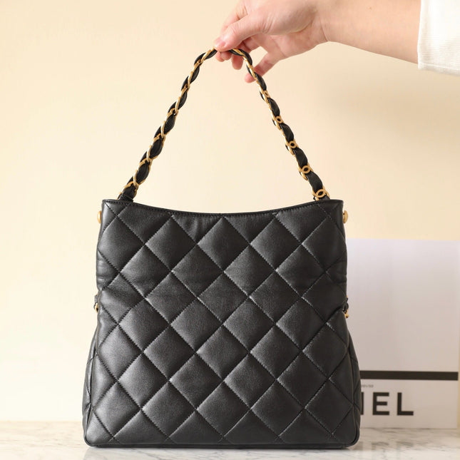 CHANEL 25S TOTE 30 CM IN BLACK LAMBSKIN WITH GOLD HARDWARE