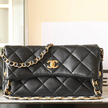 CHANEL 25S TOTE 30 CM IN BLACK LAMBSKIN WITH GOLD HARDWARE