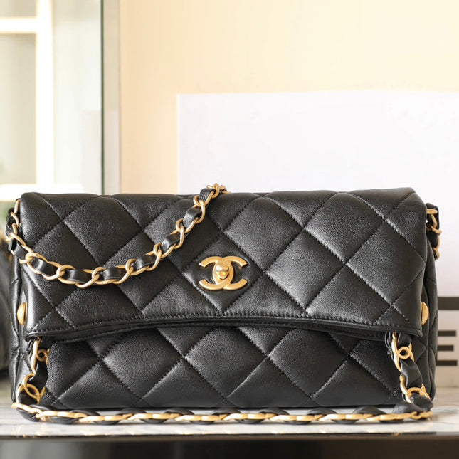 CHANEL 25S TOTE 30 CM IN BLACK LAMBSKIN WITH GOLD HARDWARE