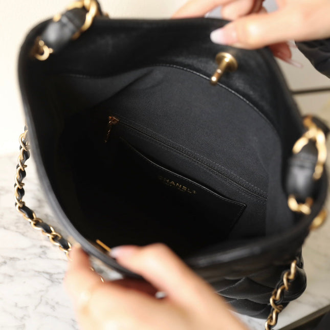 CHANEL 25S TOTE 30 CM IN BLACK LAMBSKIN WITH GOLD HARDWARE