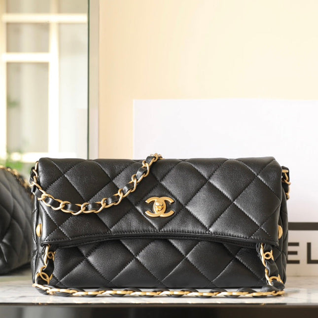 CHANEL 25S TOTE 30 CM IN BLACK LAMBSKIN WITH GOLD HARDWARE