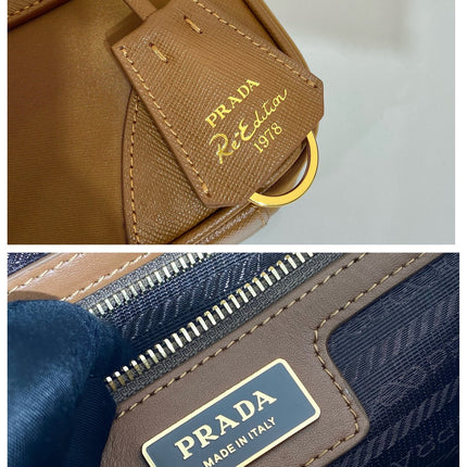 SMALL TOP HANDLE BAG 25 IN GOLDEN BROWN NYLON AND CALFSKIN TRIM