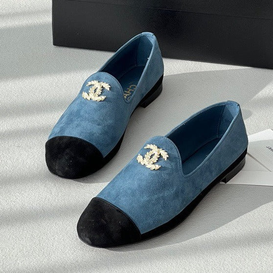 LOAFERS IN CERULEAN BLUE MIX BLACK SUEDE