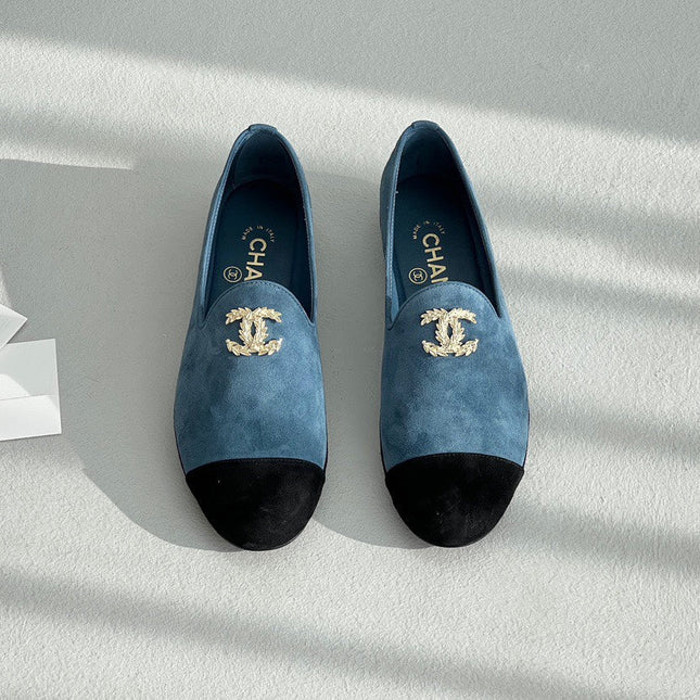 LOAFERS IN CERULEAN BLUE MIX BLACK SUEDE
