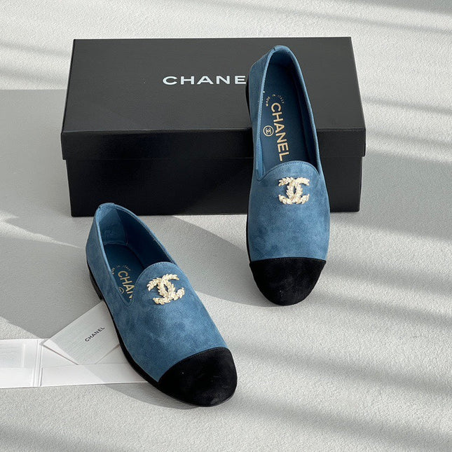 LOAFERS IN CERULEAN BLUE MIX BLACK SUEDE
