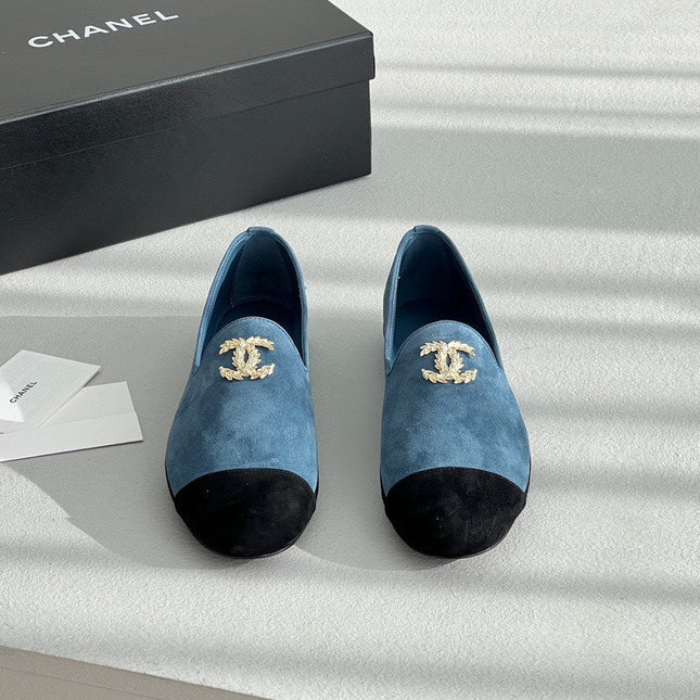 LOAFERS IN CERULEAN BLUE MIX BLACK SUEDE