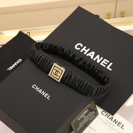 CC 30 MM SQUARE BUCKLE BELT IN BLACK CALFSKIN WITH GOLD MIX BLACK HARDWARE