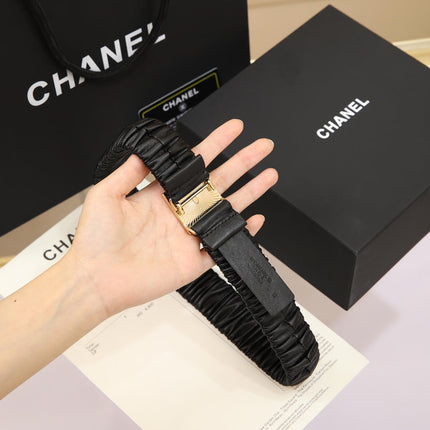 CC 30 MM SQUARE BUCKLE BELT IN BLACK CALFSKIN WITH GOLD MIX BLACK HARDWARE