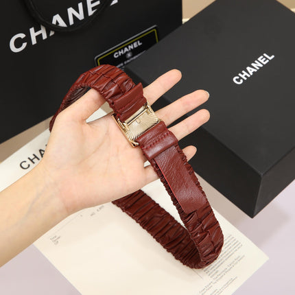 CC 30 MM SQUARE BUCKLE BELT IN GARNET RED CALFSKIN WITH GOLD HARDWARE