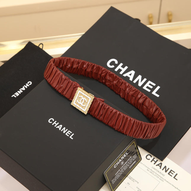 CC 30 MM SQUARE BUCKLE BELT IN GARNET RED CALFSKIN WITH GOLD HARDWARE