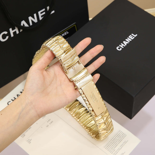 CC 30 MM SQUARE BUCKLE BELT IN GOLD CALFSKIN WITH GOLD HARDWARE