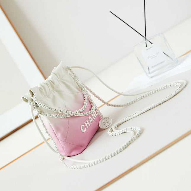 CC MINI 20 HOBO BAG IN WHITE MIX LIGHT PINK CALFSKIN