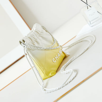 CC MINI 20 HOBO BAG IN WHITE MIX LIGHT YELLOW CALFSKIN