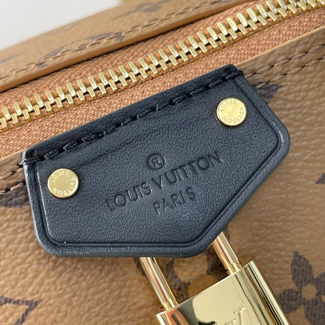 JUST IN CASE 14 IN BROWN MONOGRAM REVERSE CANVAS GOLD HARDWARE