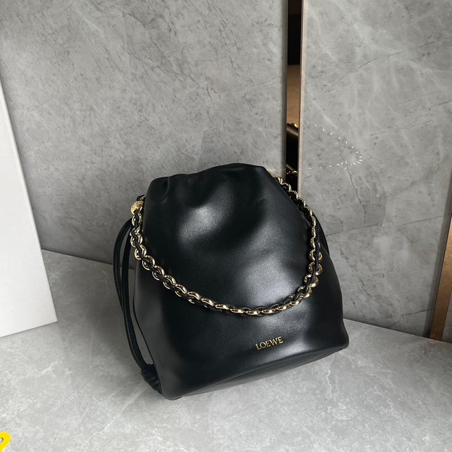 LOE 32 FLAMENCO PURSE BUCKET IN BLACK MELLOW NAPPA LAMBSKIN