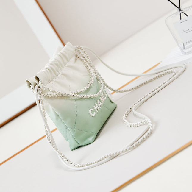 CC MINI 20 HOBO BAG IN WHITE MIX LIGHT GREEN CALFSKIN