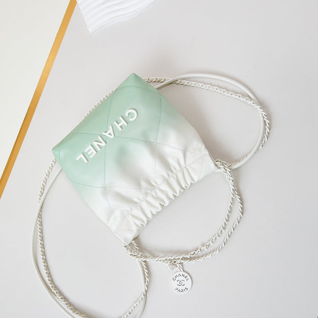 CC MINI 20 HOBO BAG IN WHITE MIX LIGHT GREEN CALFSKIN
