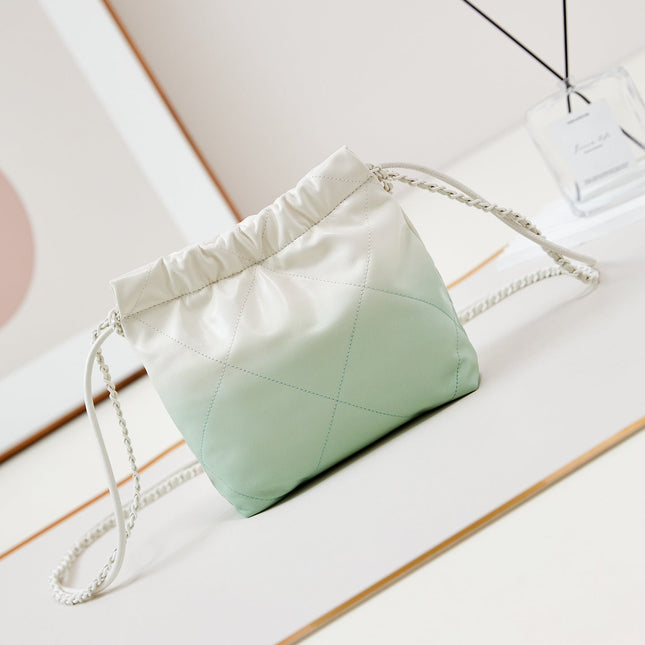 CC MINI 20 HOBO BAG IN WHITE MIX LIGHT GREEN CALFSKIN