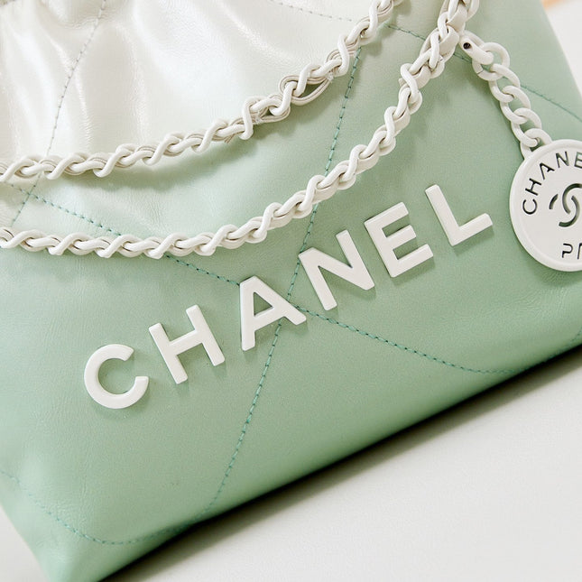 CC MINI 20 HOBO BAG IN WHITE MIX LIGHT GREEN CALFSKIN