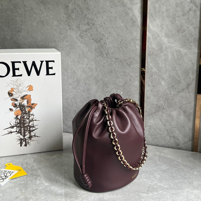 LOE 32 FLAMENCO PURSE BUCKET IN DARK BURGUNDY MELLOW NAPPA LAMBSKIN