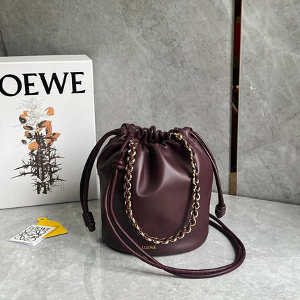 LOE 32 FLAMENCO PURSE BUCKET IN DARK BURGUNDY MELLOW NAPPA LAMBSKIN