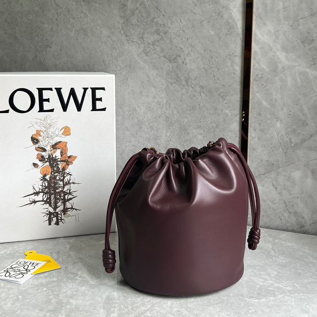 LOE 32 FLAMENCO PURSE BUCKET IN DARK BURGUNDY MELLOW NAPPA LAMBSKIN