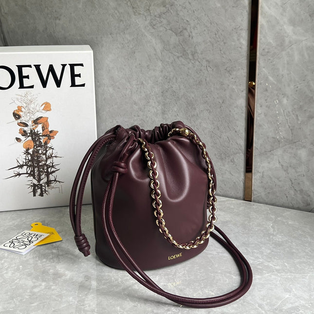 LOE 32 FLAMENCO PURSE BUCKET IN DARK BURGUNDY MELLOW NAPPA LAMBSKIN