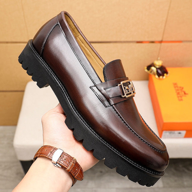 HM GOLD BUCKLE FAUBOURG LOAFER CHOCOLATE CALFSKIN