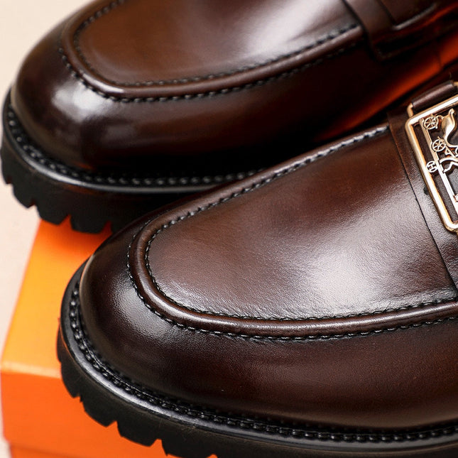 HM GOLD BUCKLE FAUBOURG LOAFER CHOCOLATE CALFSKIN