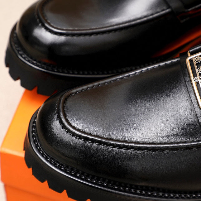 HM GOLD BUCKLE FAUBOURG LOAFER BLACK CALFSKIN