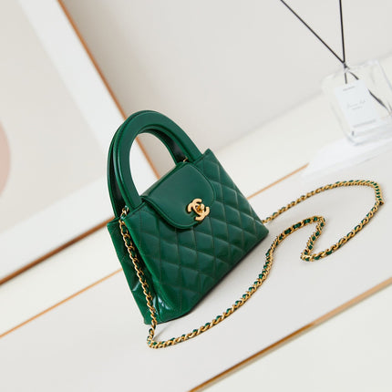CC KELLY MINI 19 SHOPPING BAG IN GREEN FOREST CALFSKIN
