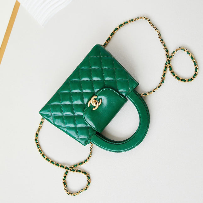 CC KELLY MINI 19 SHOPPING BAG IN GREEN FOREST CALFSKIN