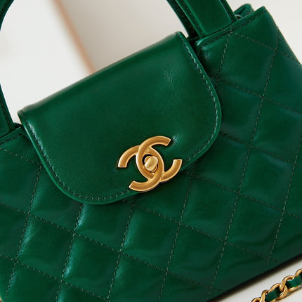 CC KELLY MINI 19 SHOPPING BAG IN GREEN FOREST CALFSKIN