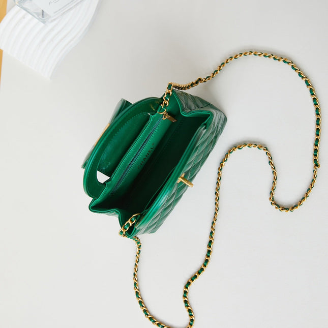 CC KELLY MINI 19 SHOPPING BAG IN GREEN FOREST CALFSKIN