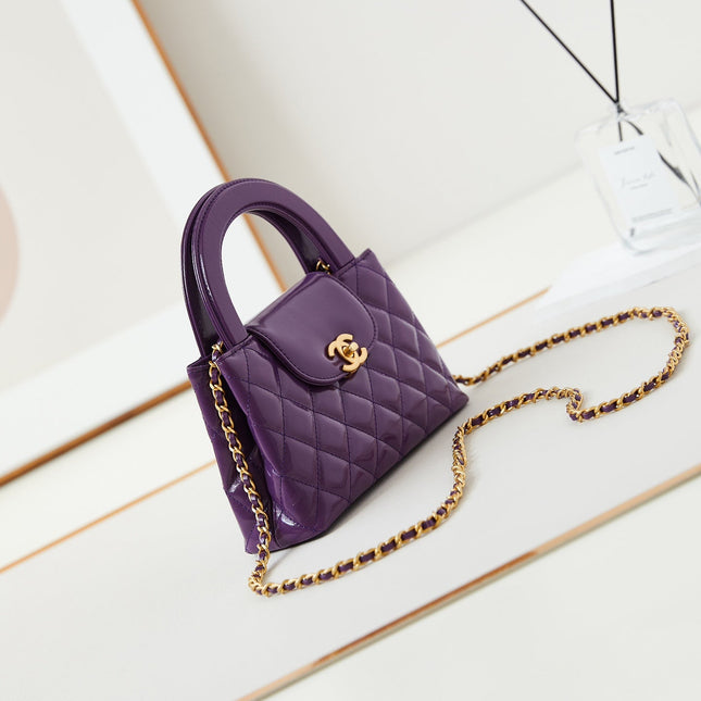 CC KELLY MINI 19 SHOPPING BAG IN INDIGO PURPLE CALFSKIN