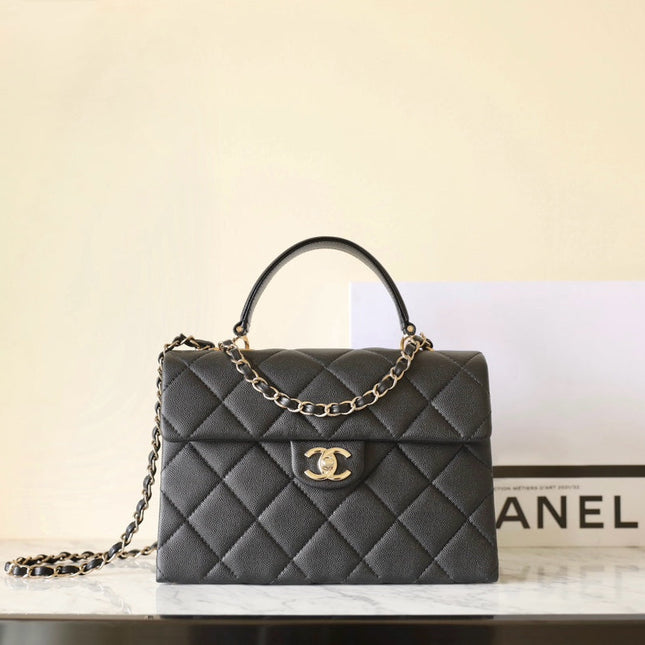 CHANEL 25S FLAP BAG 25 CM IN BLACK LAMBSKIN WITH GOLD HARDWARE