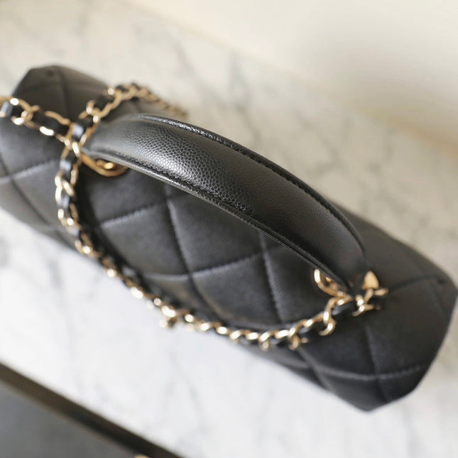 CHANEL 25S FLAP BAG 25 CM IN BLACK LAMBSKIN WITH GOLD HARDWARE