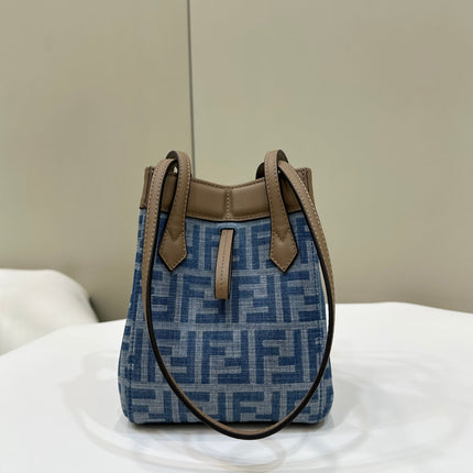 FENDI ORIGAMI MINI 19 IN TRUE BLUE MONOGRAM DENIM WITH CALFSKIN STRAP