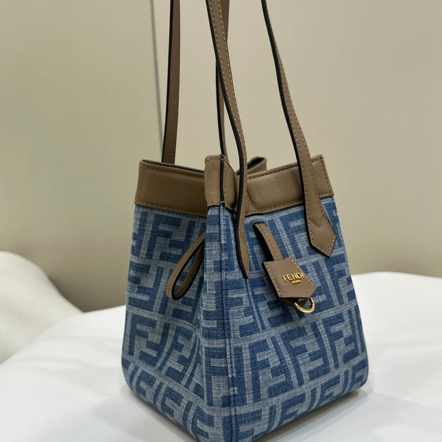 FENDI ORIGAMI MINI 19 IN TRUE BLUE MONOGRAM DENIM WITH CALFSKIN STRAP