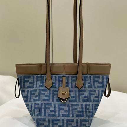 FENDI ORIGAMI MINI 19 IN TRUE BLUE MONOGRAM DENIM WITH CALFSKIN STRAP