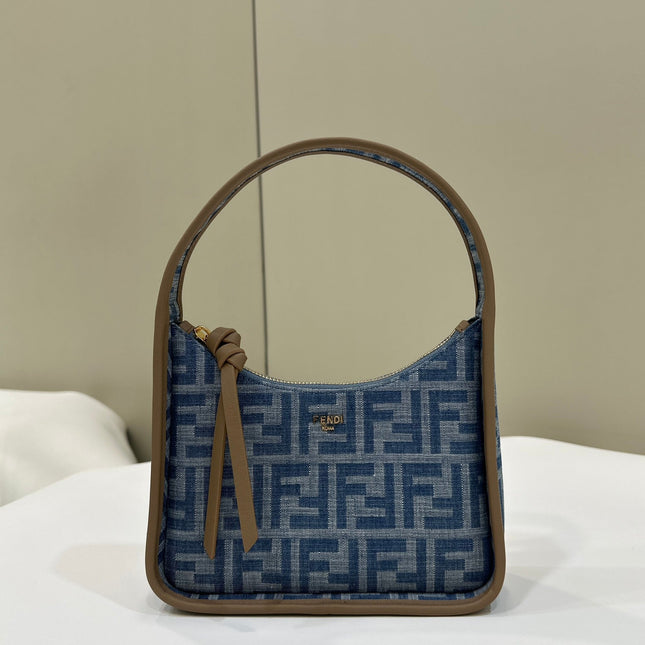 FENDI MEDIUM 27 BAG IN TRUE BLUE MONOGRAM DENIM GOLD HARDWARE