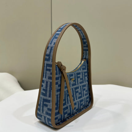 FENDI MEDIUM 27 BAG IN TRUE BLUE MONOGRAM DENIM GOLD HARDWARE