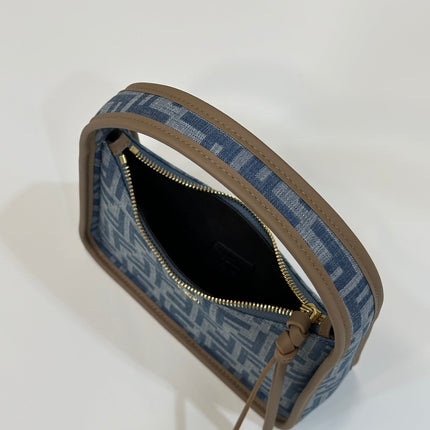 FENDI MEDIUM 27 BAG IN TRUE BLUE MONOGRAM DENIM GOLD HARDWARE
