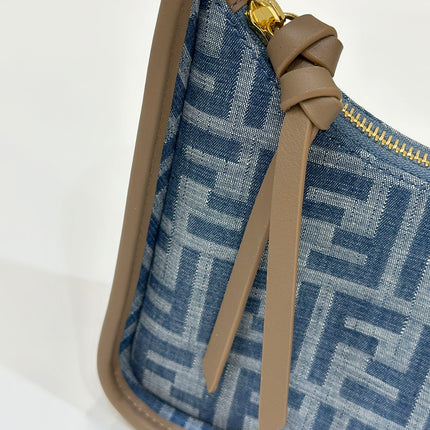 FENDI MEDIUM 27 BAG IN TRUE BLUE MONOGRAM DENIM GOLD HARDWARE