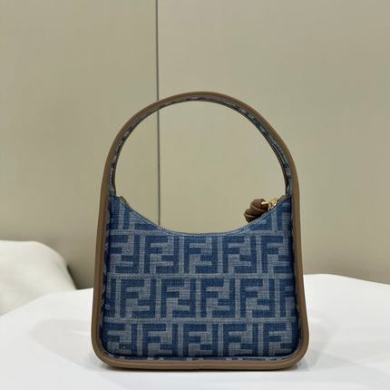 FENDI MEDIUM 27 BAG IN TRUE BLUE MONOGRAM DENIM GOLD HARDWARE