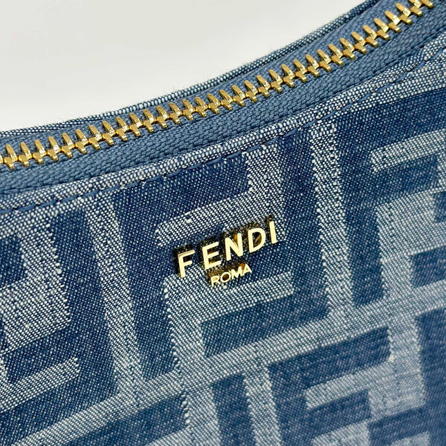 FENDI MEDIUM 27 BAG IN TRUE BLUE MONOGRAM DENIM GOLD HARDWARE